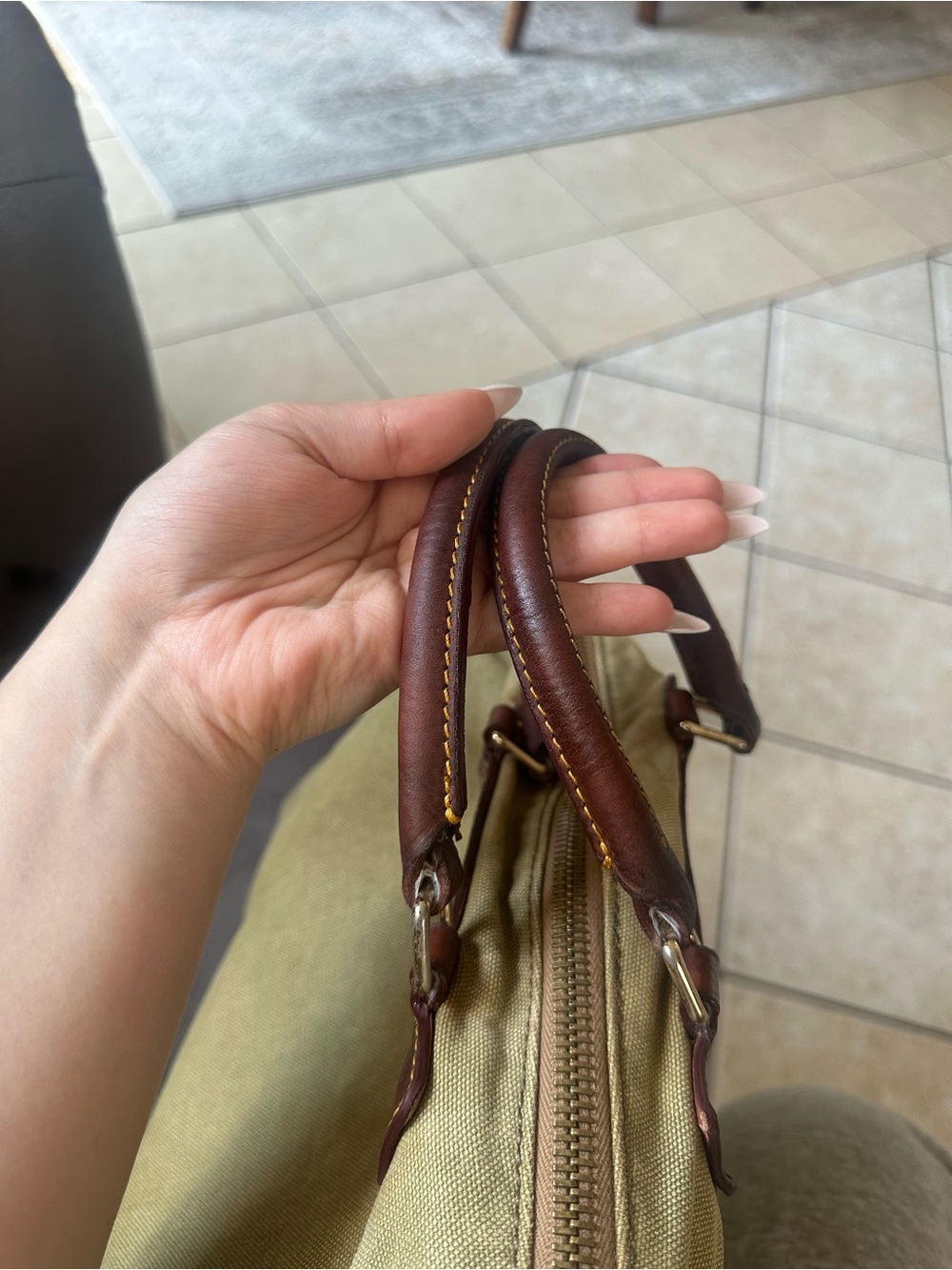 Dooney & Bourke Olive Canvas Duffel with Brown Leather Trim - Picture 8 of 15
